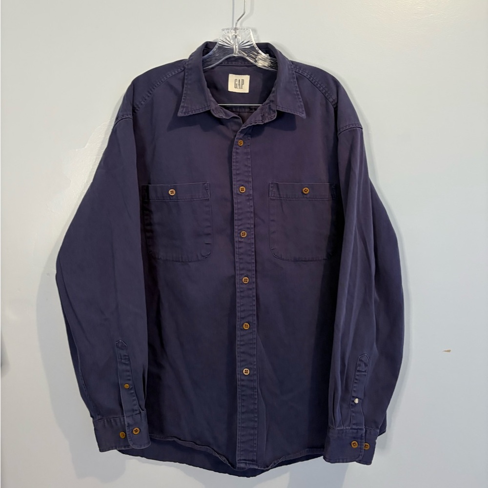 Vintage Gap Men’s Large 100% Cotton Navy Blue Long Sleeve Button Down Shirt EUC
